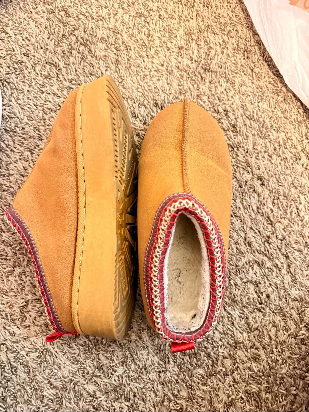Kids Cozy Slip-On One Piece in Tan with Red Trim